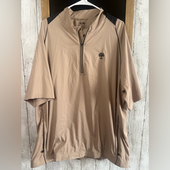 Adidas Mens Pullover XXL Tan Logo 1/4 Zip Pockets Short Sleeve Golf Athleisure - Picture 1 of 9